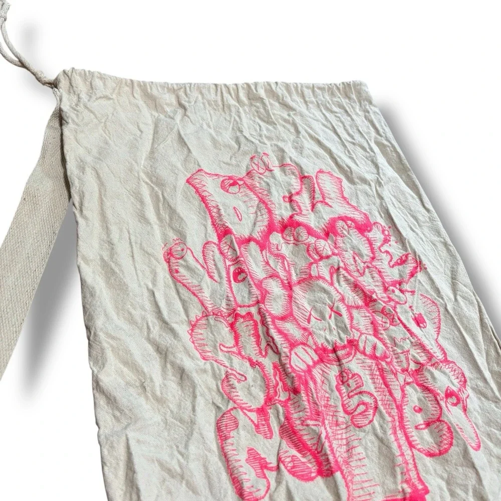 KAWS Unisex Canvas Shoulder‎ Bag Beige Pink 13.5 x 22.5